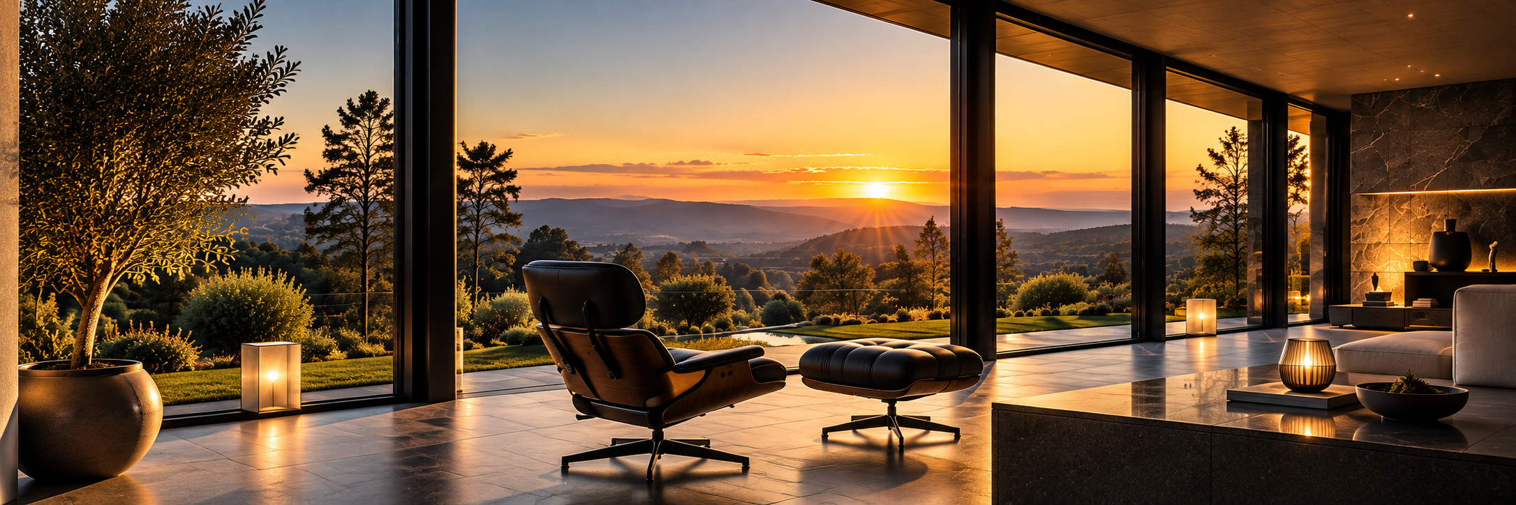 Contemporary home at sunset